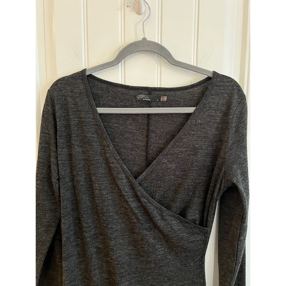 Prana‎ Nadia Grey Faux Wrap Long Sleeve Lightweight Wool Blend Dress Large - Picture 4 of 6